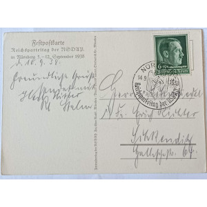 Feldpostkarte 1938 Reichsparteitag gelaufen