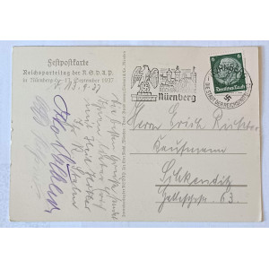 Feldpostkarte 1937 Reichsparteitag gelaufen