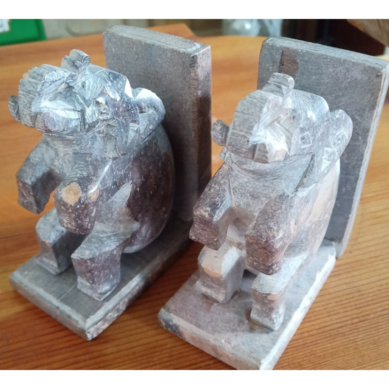 Antike Paar Buchstützen Elefant Marmor